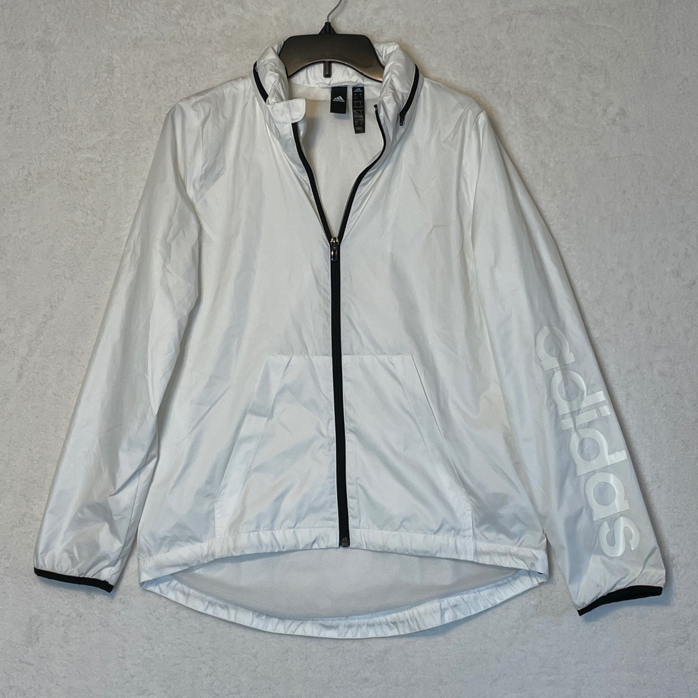 Adidas Women's White Windbreaker Jacket Full Zip Lightweight Size S